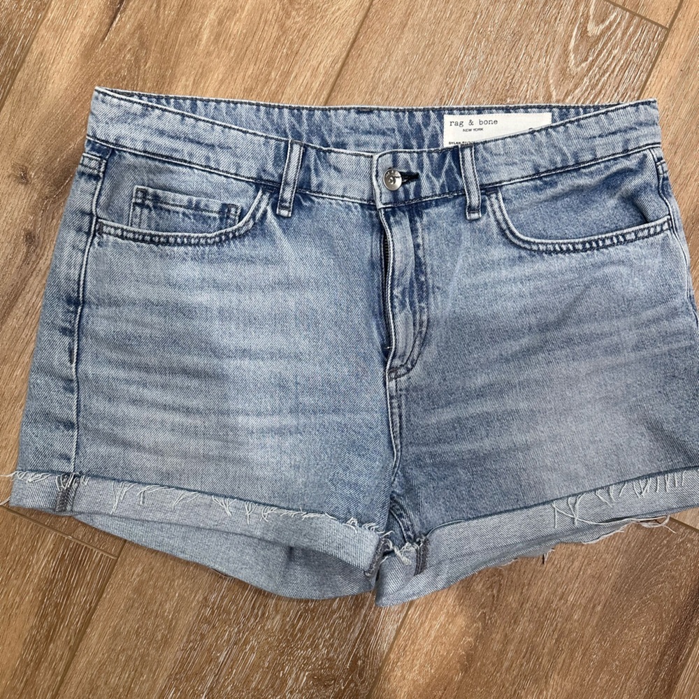 Rag & Bone Blue Jean Shorts with Distressed Finish
